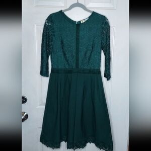 MissMay Retro Gorgeous City Dark Green Knee Length Long Sleeve Lace Dress Size M